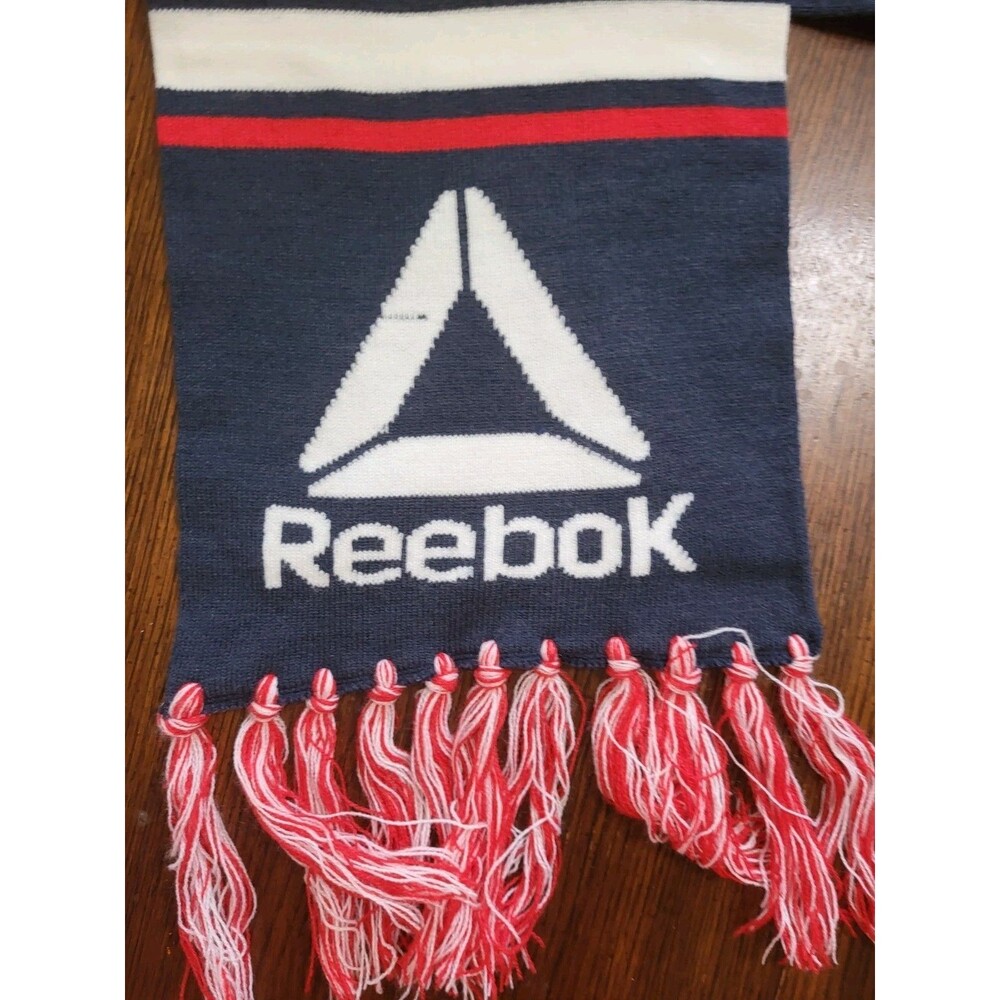 Reebok Rally Scarf Navy Blue Red White Fringe Winter Knit Sports Style RBW123WM - Picture 8 of 9
